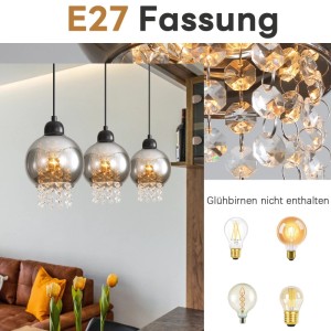 ZMH Pendelleuchte 3 flammig Vintage Glas E27 Hängeleuchte für Wohnzimmer Schlafzimmer Küche