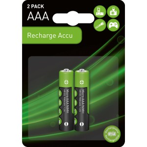 2er-Set NiMH AAA Akkus, 900mAh, wiederaufladbar für z.B. Taschenlampen.