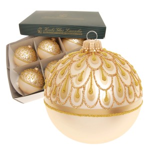 Krebs Glas Lauscha Weihnachtskugeln, 6er-Set, goldener Regendekor, 8cm. Festlicher Baumschmuck.