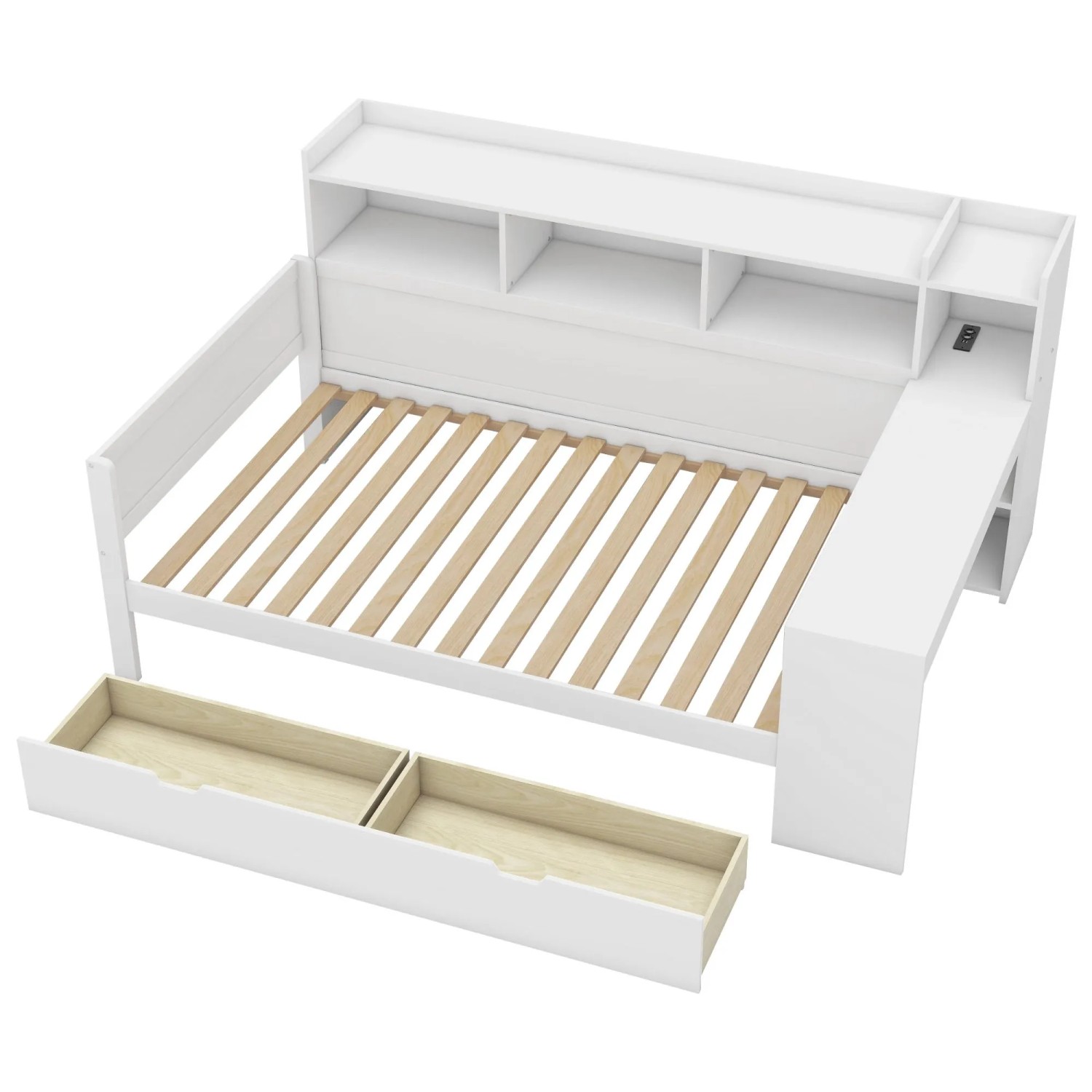 Merax Tagesbett 90x200 cm Mit Schreibtisch 2 Schubladen Steckdose USB Weiß
