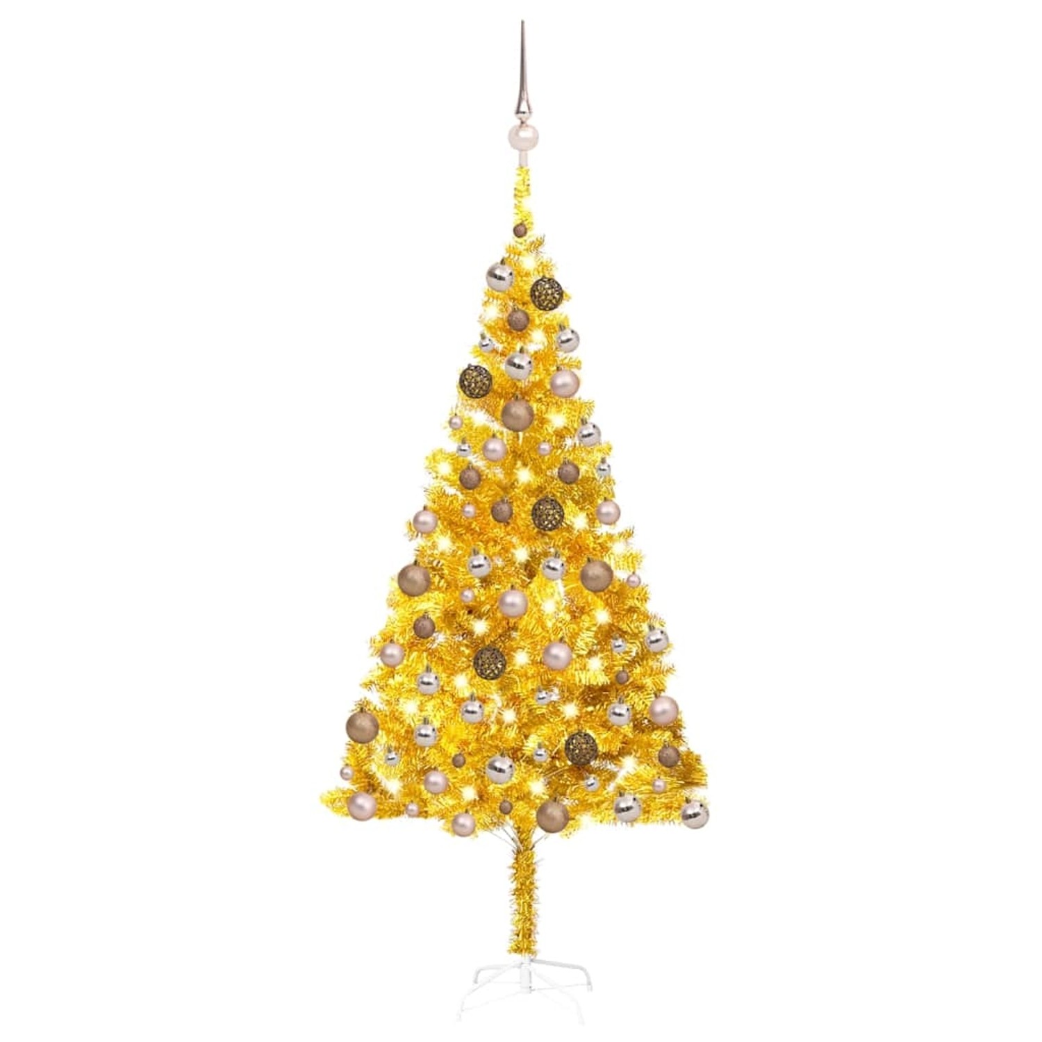 vidaXL Künstlicher Weihnachtsbaum Beleuchtung & Kugeln Gold 180 cm PET 3077605