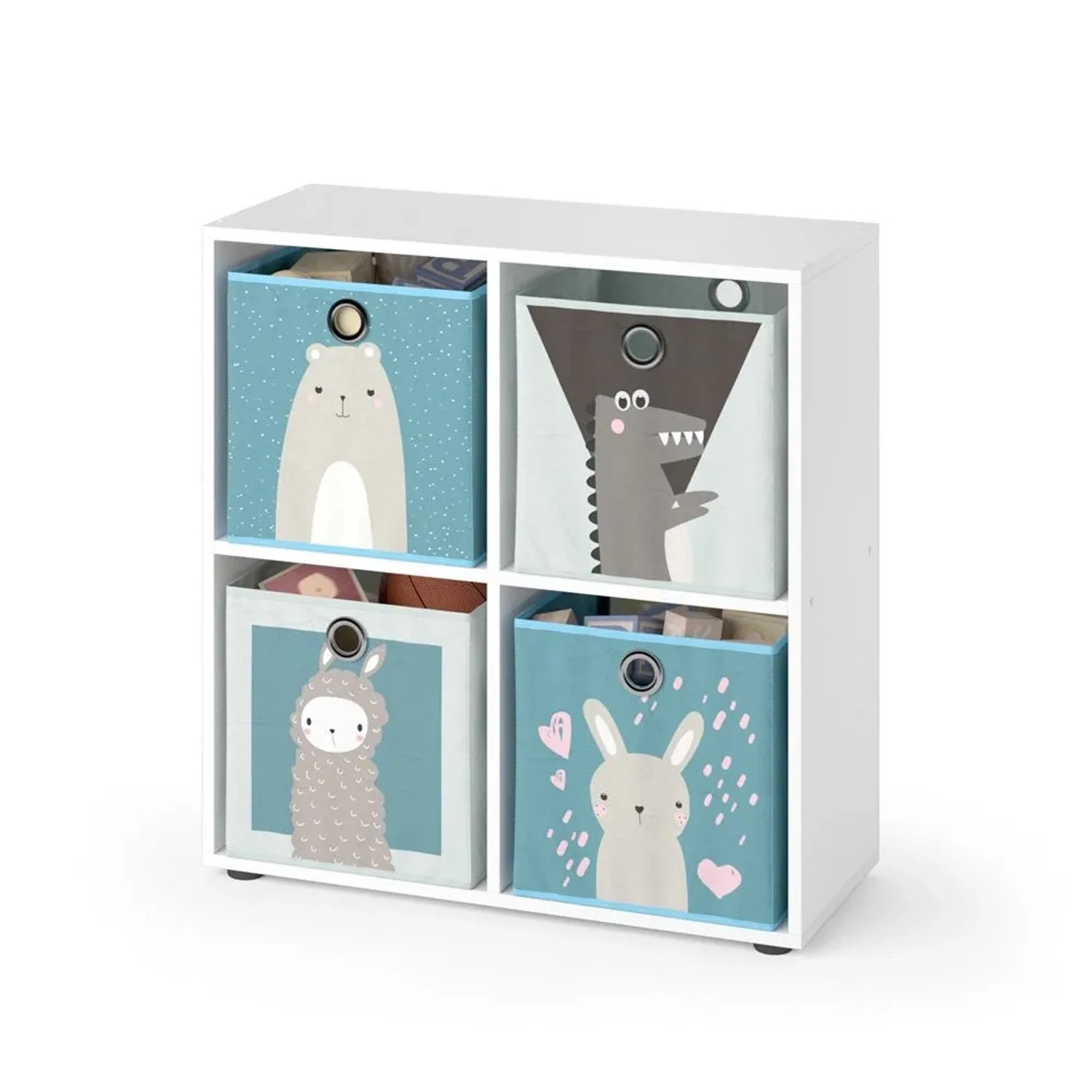 Vicco Kinderregal Tetra Weiß 73 x 72 mit 4 Faltboxen Grau Blau Art Nr 34144
