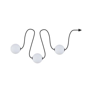 Paulmann LED-Lichterkette Naima Plug & Shine Erweiterungsset mit 3 weißen Lichtkugeln an schwarzem Kabel.