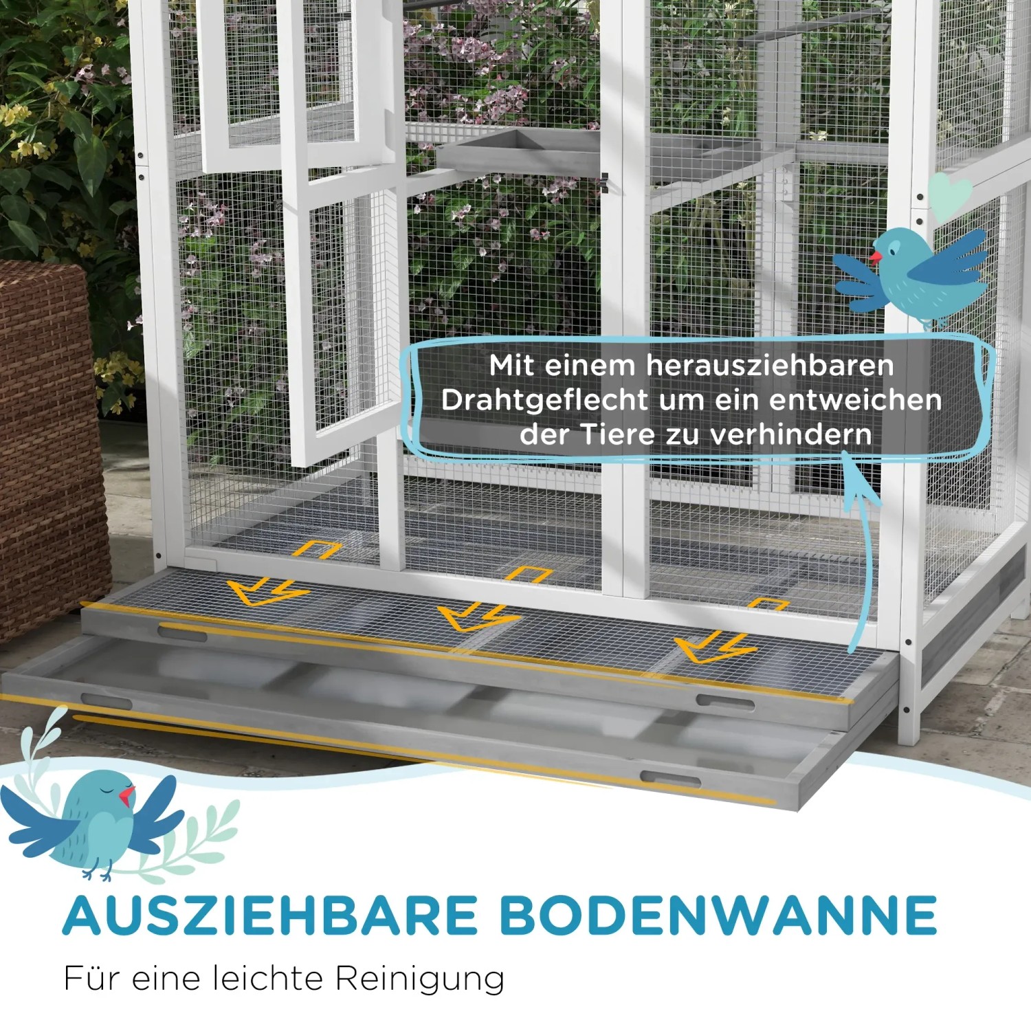Detailaufnahme: PawHut Vogelkäfig mit ausziehbarer Bodenwanne für leichte Reinigung.