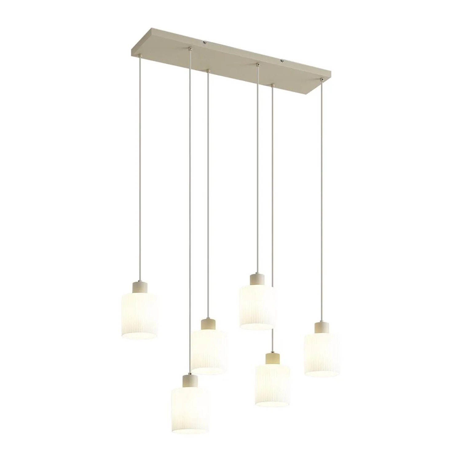 QAZQA Skandinavische Hängelampe Beige mit Weißem Glas 6-flammig Wisp