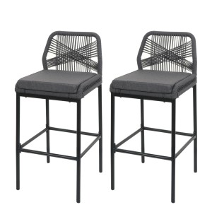 Proregal 2er-Set Rope-Barhocker HxBxT 101x45x52 cm Sitzhöhe 76cm Anthrazit Kissen Dunkelgrau Outdoor Sitzpolster Seilgeflecht Metall