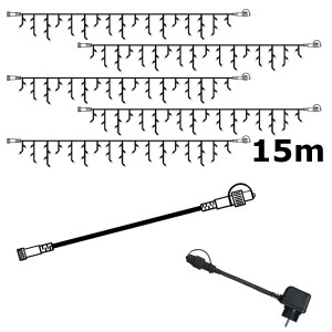 Star Trading SYSTEM 24 KOMPLETT SET 15m LED Lichtervorhang Eisregen Icicle Für Dachrinne