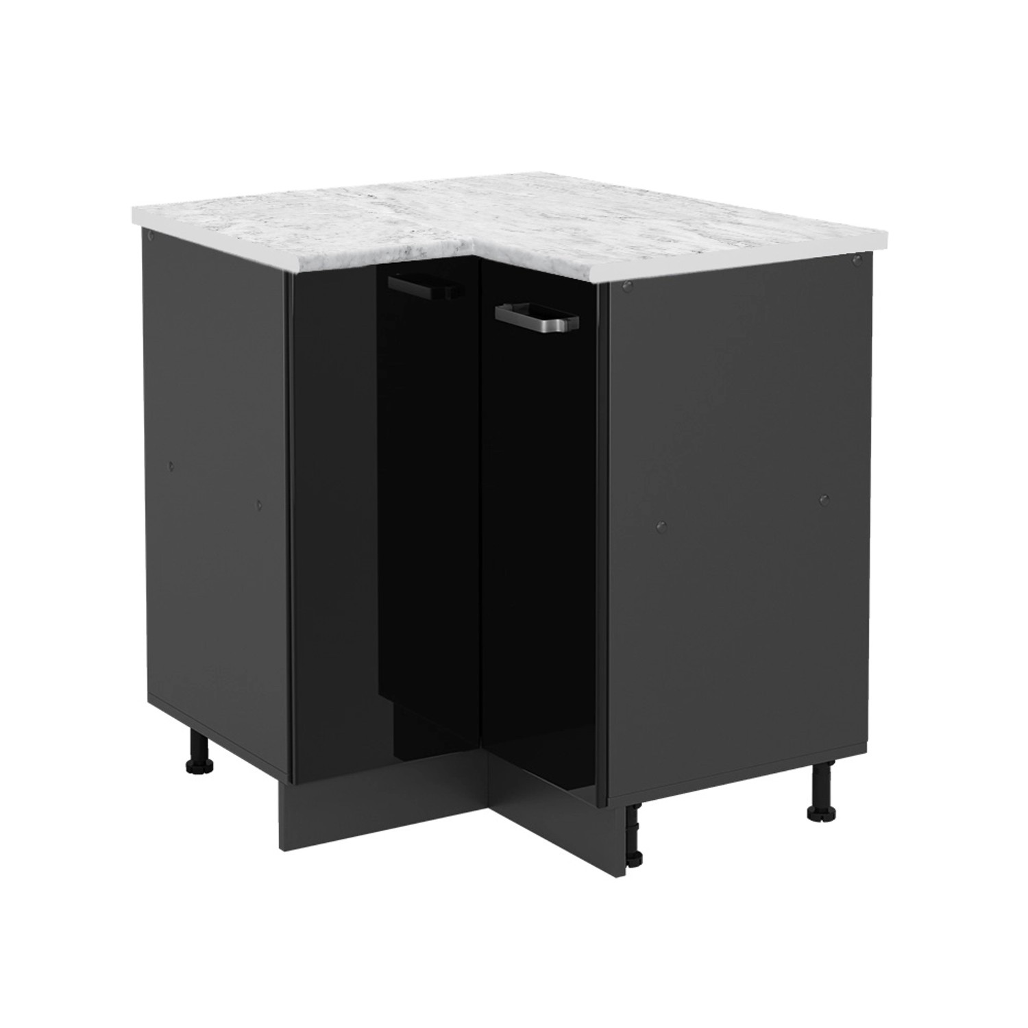 Vicco Eckunterschrank R-Line Schwarz Hochglanz/Anthrazit 76 cm AP Marmor