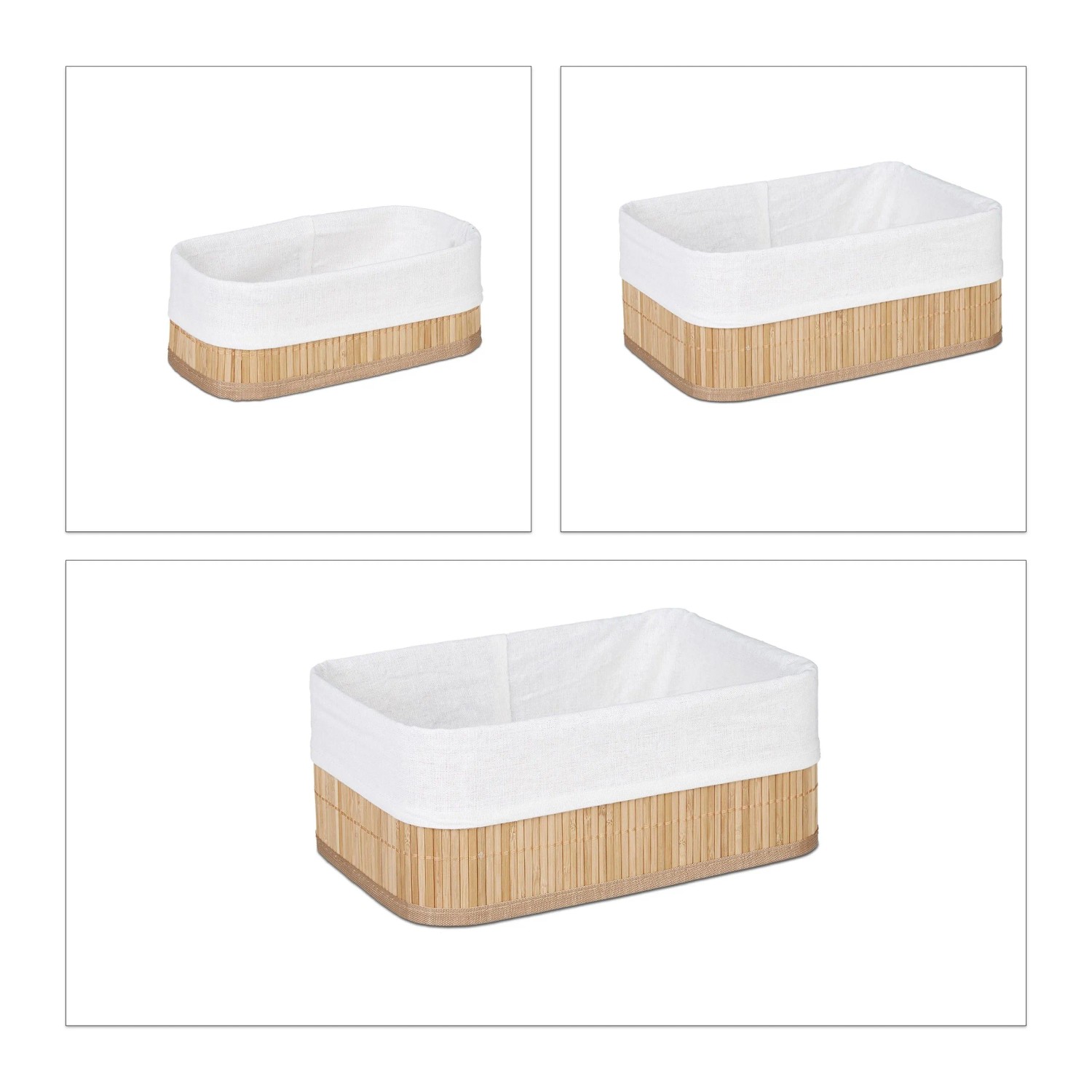 Relaxdays Aufbewahrungskorb Bambus Natur Feuchtigkeitsabsorbierend 3er Set 12,5 cm x 30 cm x 20 cm