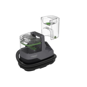 Lifenaxx Textildampfreiniger 1800W PRO LX-069, grau, mit abnehmbarem Wassertank und schwarzem Schlauch. Glättet Kleidung und Polster.