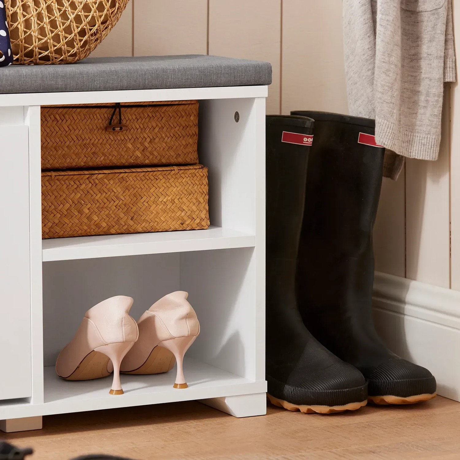 SoBuy Schuhkipper mit 1 Klappe und 2 Offenen Fächern MDF Weiß FSR119-W_8