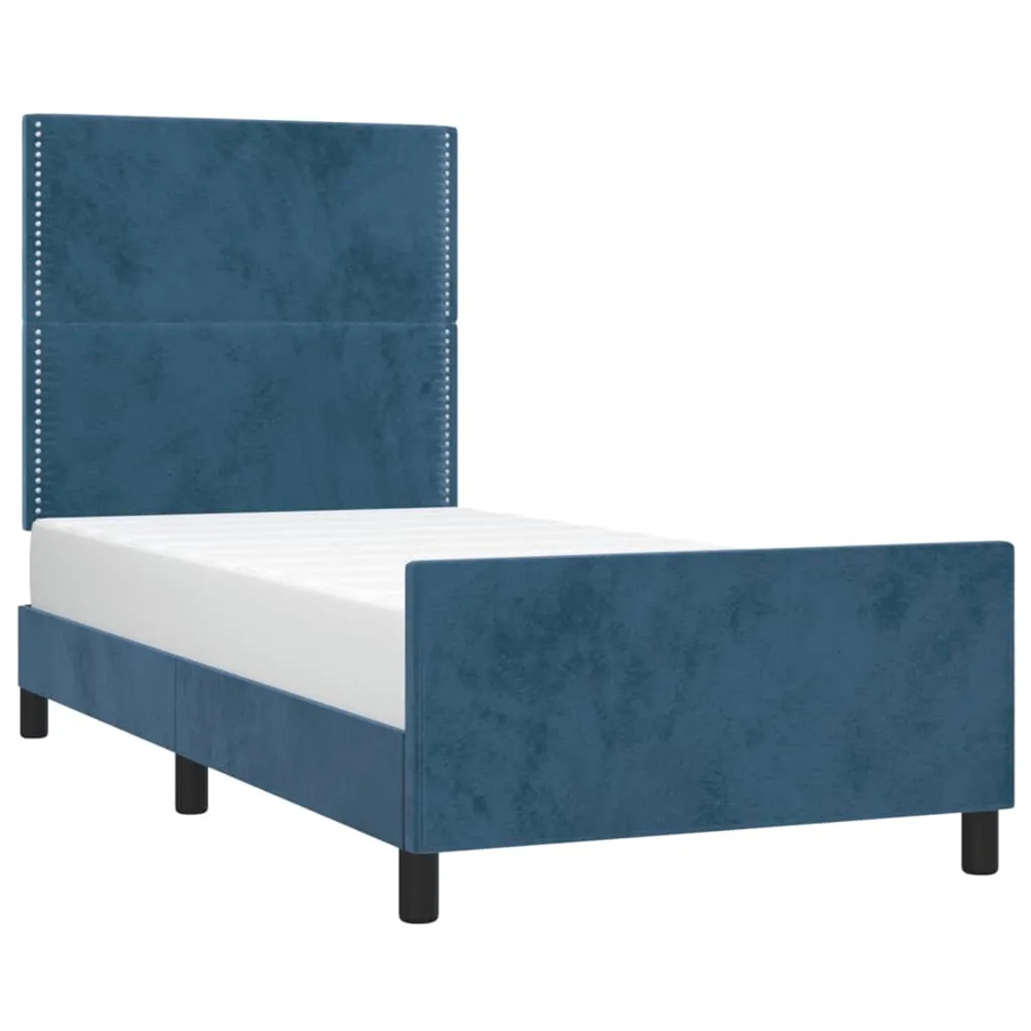 Dunkelblaues Samt-Bettgestell 90x200 cm mit Kopfteil für erholsamen Schlaf.