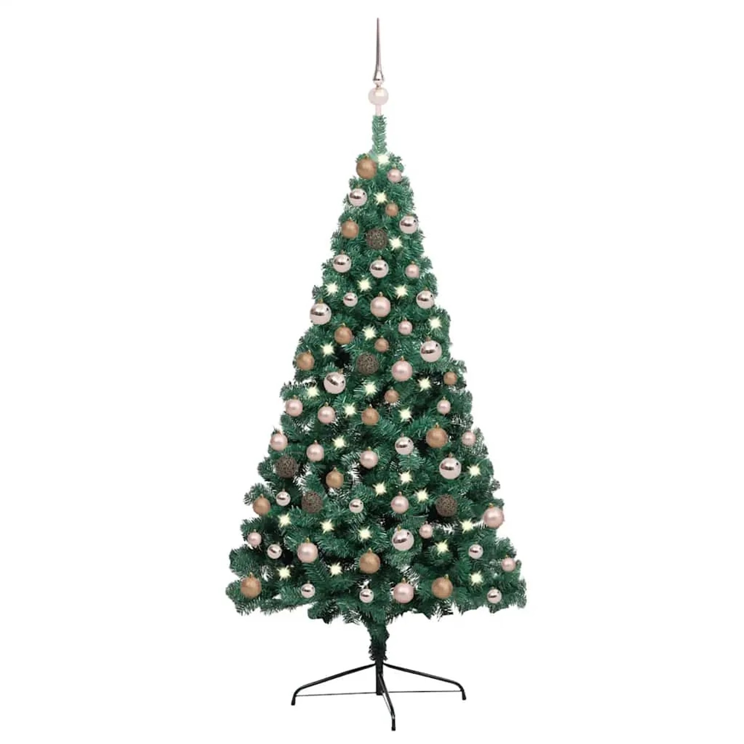 vidaXL Künstlicher Halb-Weihnachtsbaum mit Beleuchtung Kugeln Grün 150 cm 3077564