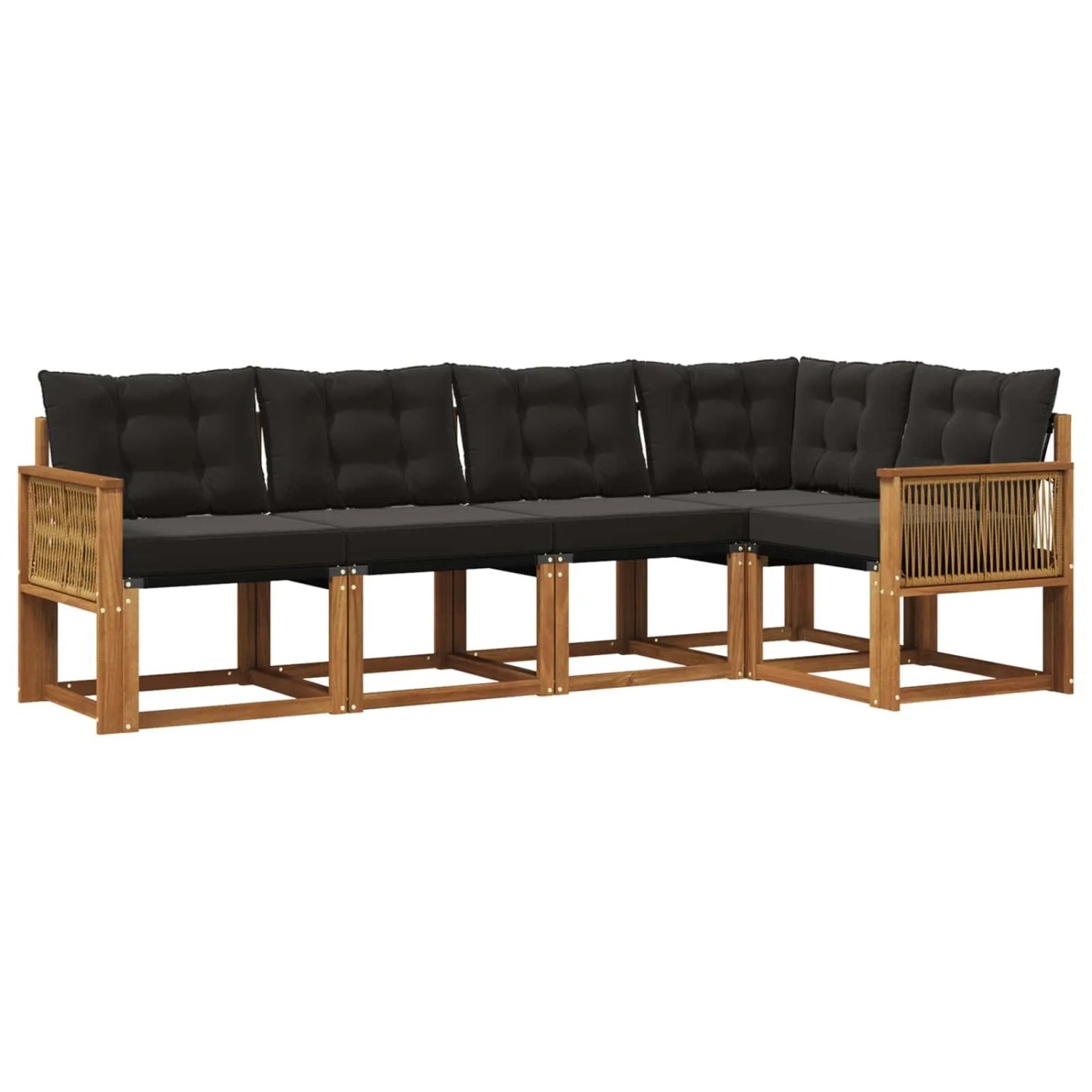vidaXL Outdoor-Sofagarnitur mit Kissen 5 Stk Natur und Schwarz 3381956