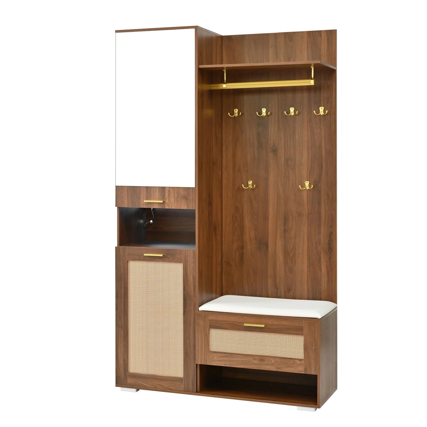 okwish Garderoben Set mit Spiegel Schuhschrank Flur 110x38x190cm Braun
