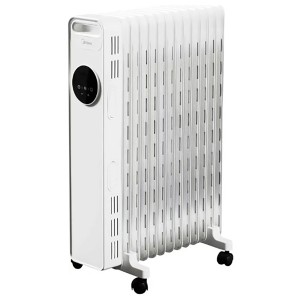 Weißer Midea Öl-Radiator NY2513-22MR mit 13 Rippen und digitalem Display.