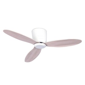 Weißer Lucci Air Deckenventilator mit Eichenholzflügeln, 107 cm Durchmesser.