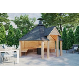 Finn Art Blockhaus Grillhütte Grillkota Elegance 9qm offen mit Grillanlage Dachschindeln Schwarz
