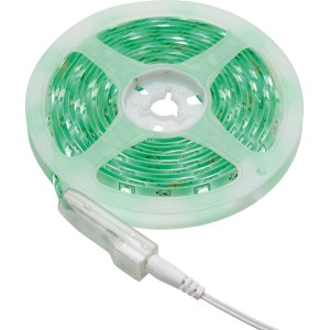 Aufgerolltes LED-Flexband RGB, 3 m, mit Fernbedienung, leuchtend grün.