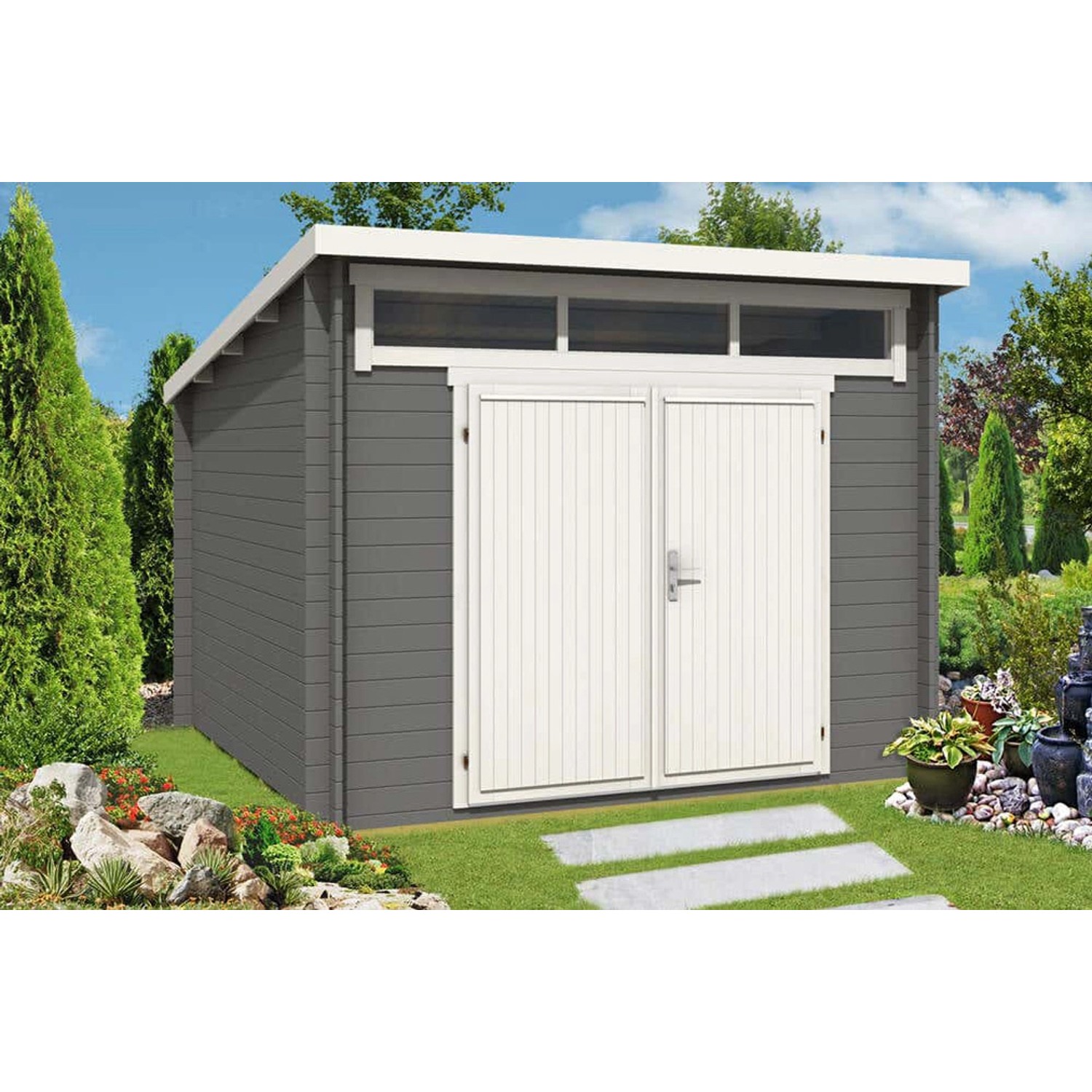 Alpholz Gartenhaus Maria-Optima Pultdach 320 cm x 345 cm Anthrazit günstig online kaufen