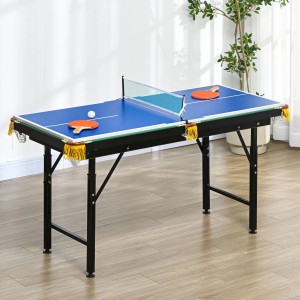 SPORTNOW Multigame Spieletisch mit Tischtennisplatte, Schläger und Ball auf schwarzem Stahlgestell.