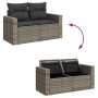 Graue 8-tlg. Garten-Sofagarnitur aus Polyrattan mit Kissen und Stauraum unter den Sitzen.