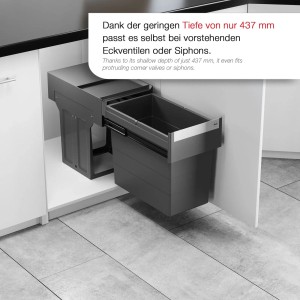 HAILO Abfallsammler Mülleimer Tandem 28L Vollauszug Dunkelgrau 3666911