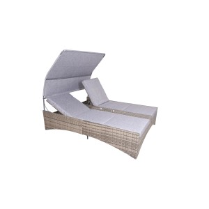 Graue Garden Pleasure Doppelliege Pescara mit Sonnenblende. Bequeme Sonnenliege für Garten und Terrasse.