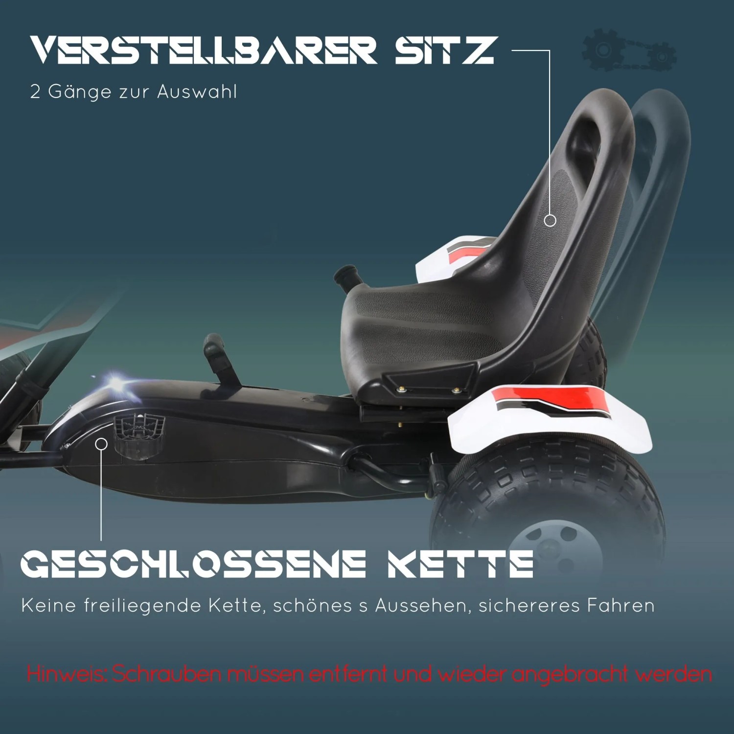 HOMCOM Go Kart Kinderfahrzeug: Verstellbarer Sitz und geschlossene Kette für sicheres Fahren. Ideal für Quads.