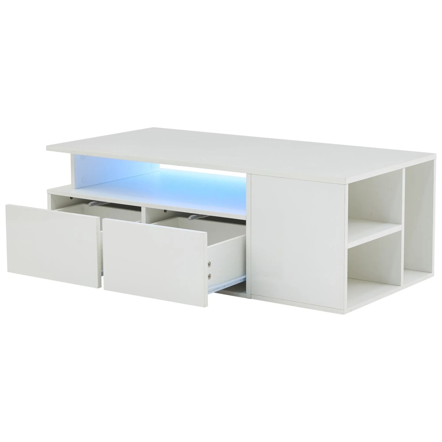 ModernLuxe Couchtisch mit Led Beleuchtung 2 Schubladen Spanplatte Weiß