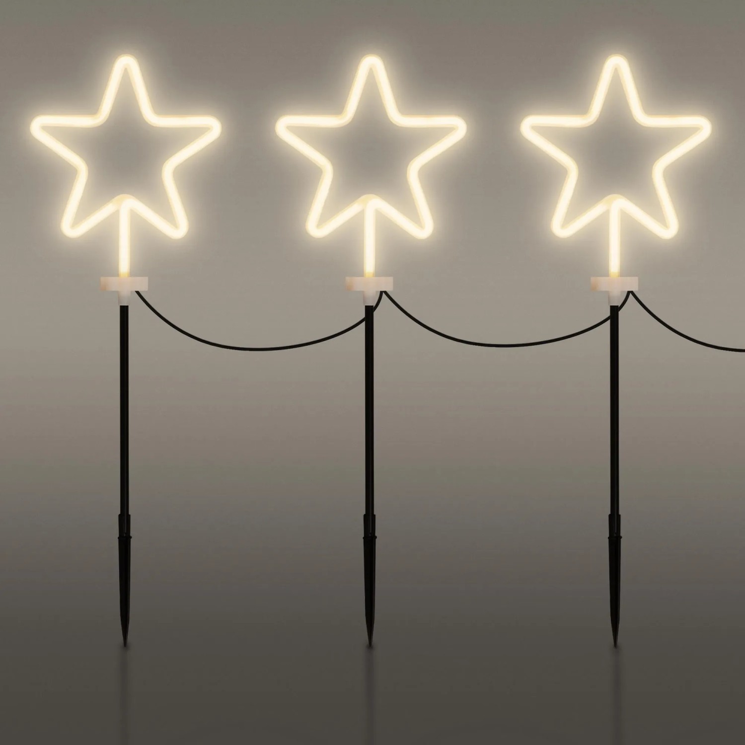 3er Set ECD Germany Gartenstecker Stern H58 cm, leuchtende Weihnachtsdekoration für den Außenbereich.