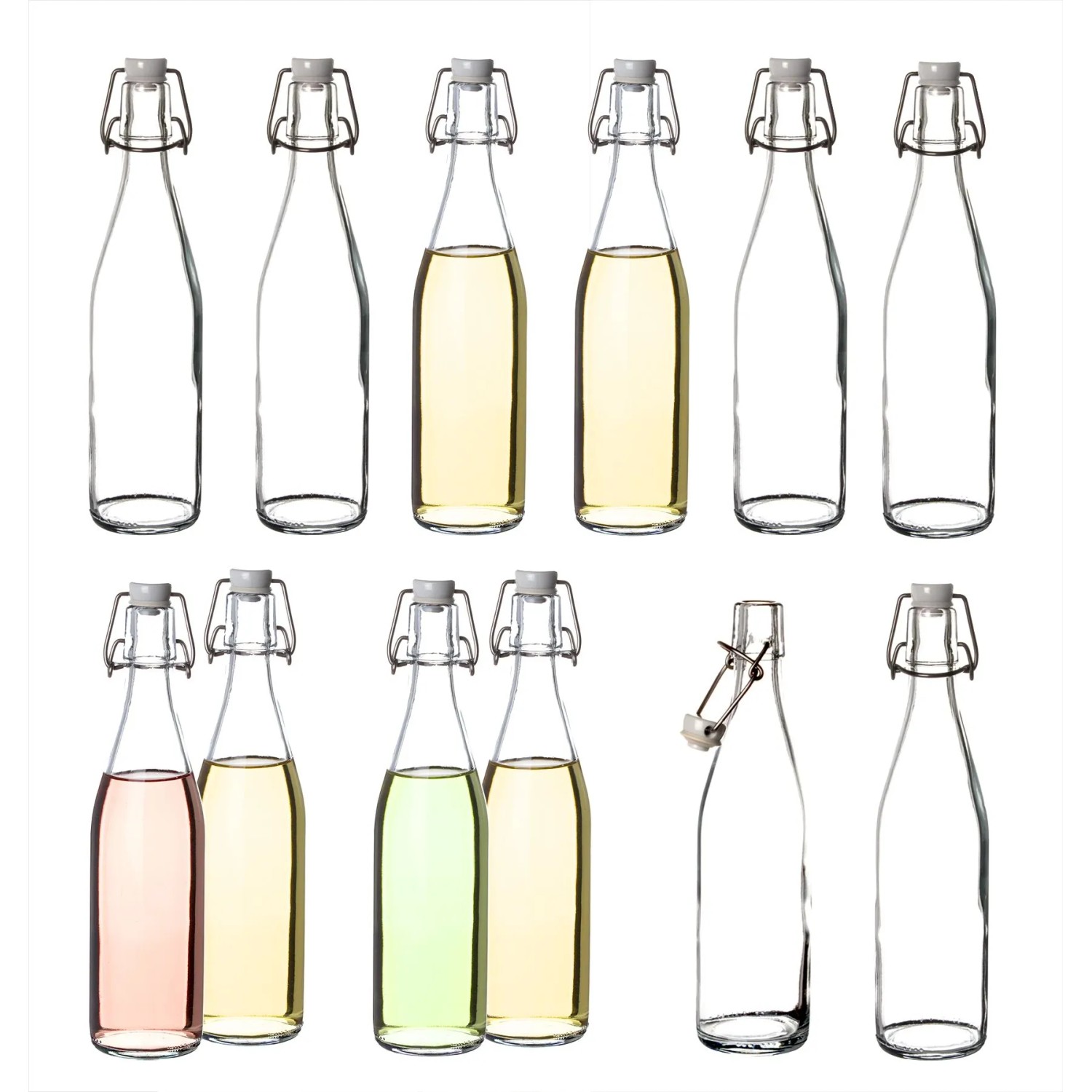 BigDean 12x Glasflaschen mit Bügelverschluss 500 ml Draht Bügelflasche zum Ansetzen von Ölen Alkohol Likören Säften Luftdicht Made in Germany BigDean 12x Glasflaschen mit Bügelverschluss 500 ml - Draht-Bügelflasche zum Ansetzen von Ölen, Alkohol, Likören, Säften - Luftdicht - Made in Germany