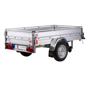 Stema Anhänger Variolux 750, ungebremster PKW-Anhänger mit Reling und Stützrad.