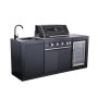 Buschbeck Outdoorküche Liverpool Schwarz mit Gasgrill, Spüle und Kühlschrank.