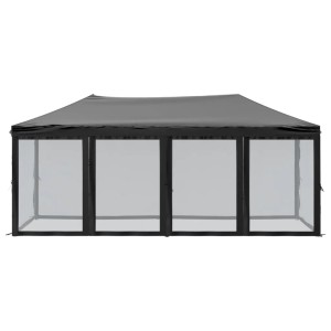 Schwarzes, faltbares Partyzelt 3x6 m mit Seitenwänden für Outdoor-Events.