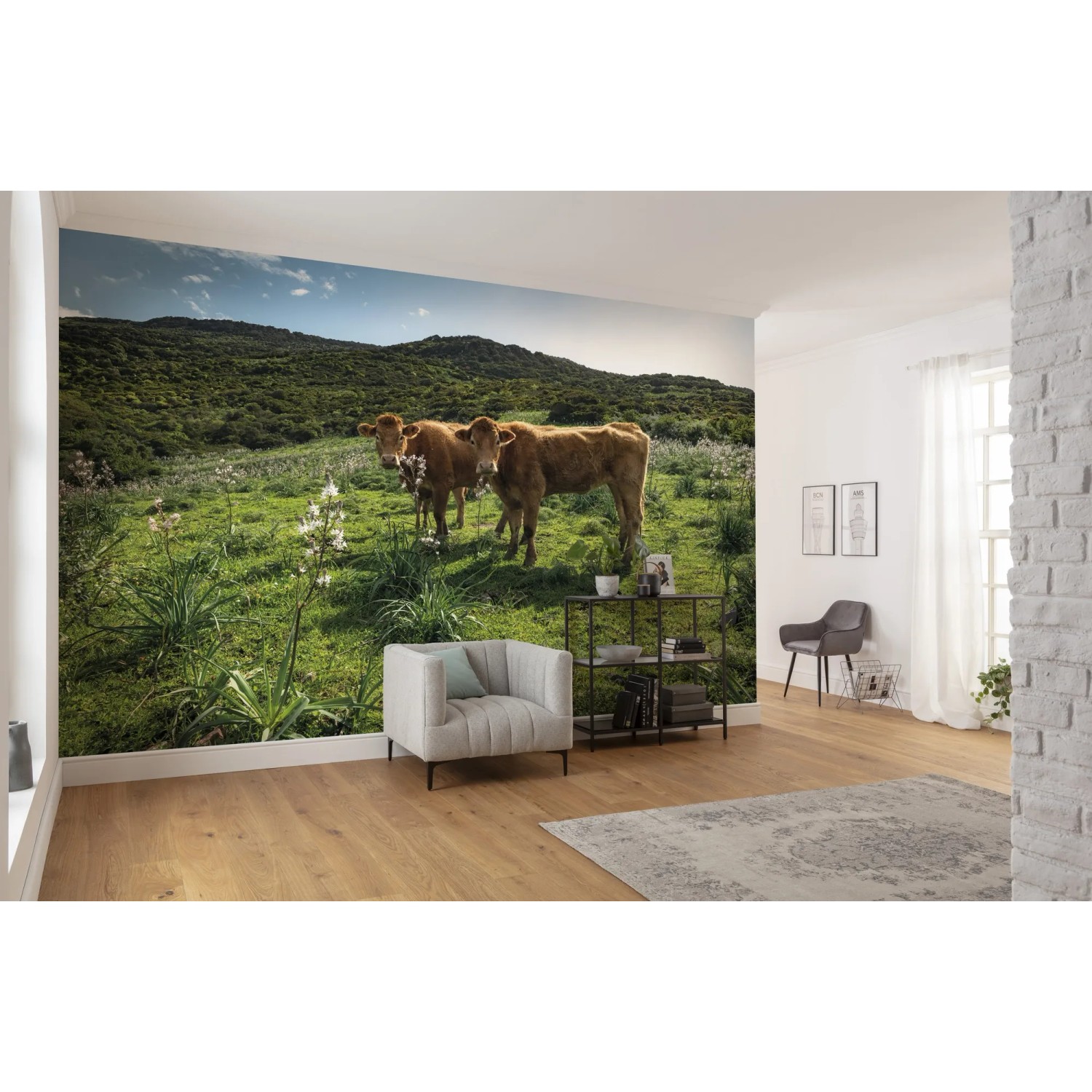 Vlies Fototapete mit Kuhparadies-Motiv, 450x280 cm.