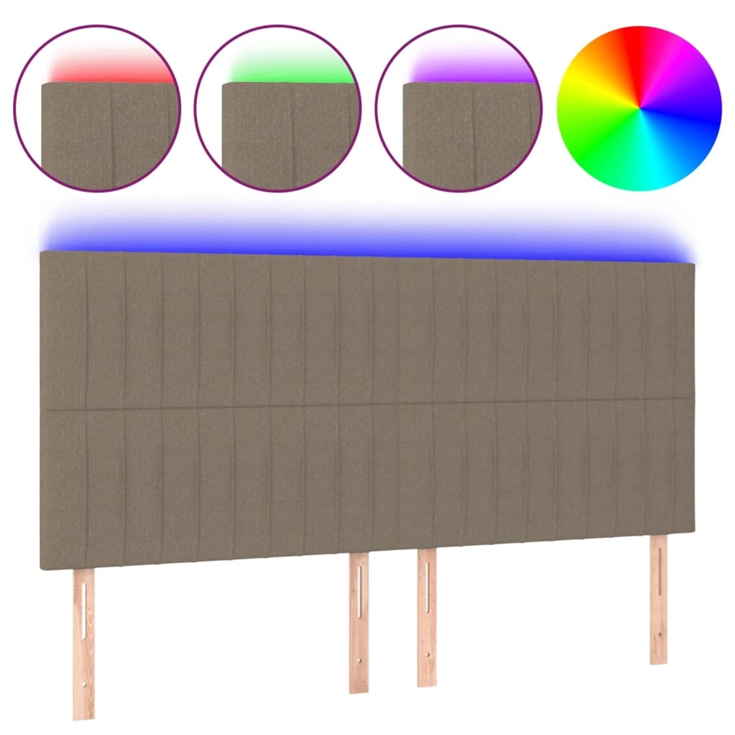 vidaXL LED Kopfteil Taupe 200x5x118/128 cm Stoff 3122688