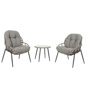 Proregal Poly-Rattan Garnitur HxBxT 85,5x67x68 cm Sitzhöhe 35cm Grau Polster Dunkelgrau Balkon-Set Gartengarnitur Sitzgruppe Stuhl Beistelltisch