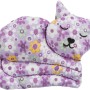 Trixie Katzenspielzeug Stoffkatze mit Baldrian, 13 cm, lila mit Blumenmuster.
