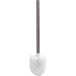 Weiße WC-Bürste mit Edelstahlgriff für das Badezimmer.