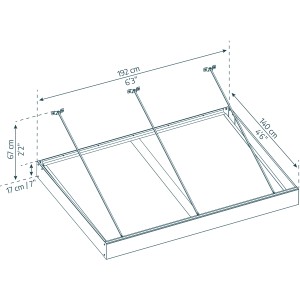 Technische Zeichnung: Palram Canopia Vordach Sophia XL, 190x140 cm, Maße und Details.