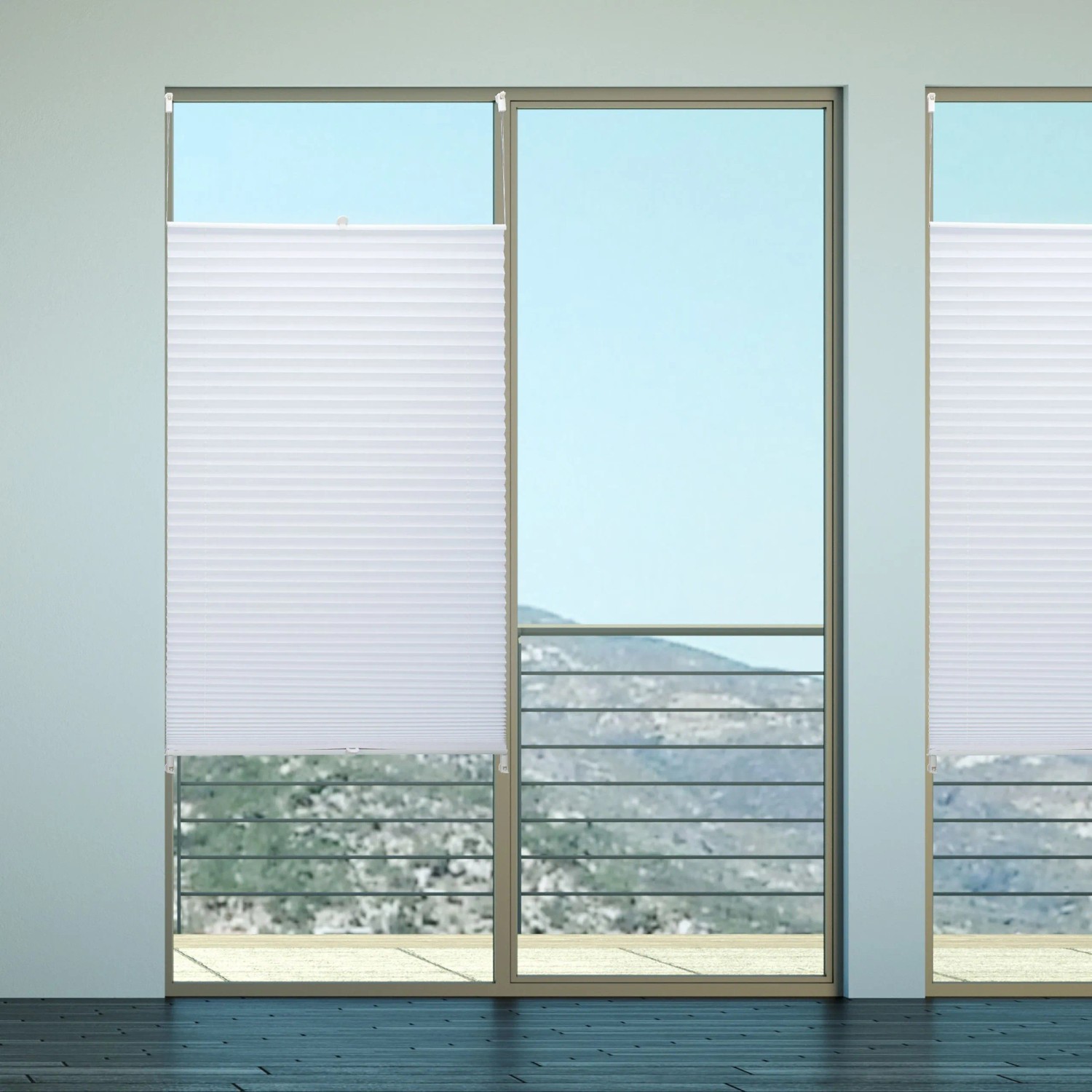 Weißes Relaxdays Plissee Rollo, halbtransparent, 100x130 cm, ohne Bohren am Fenster.