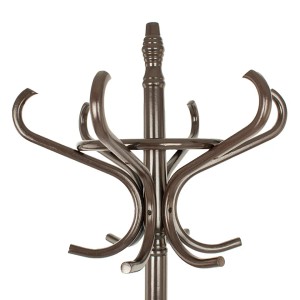 Brauner Holz-Garderobenständer mit 12 Haken und drehbarer Krone. Ideal für Flur und Diele.