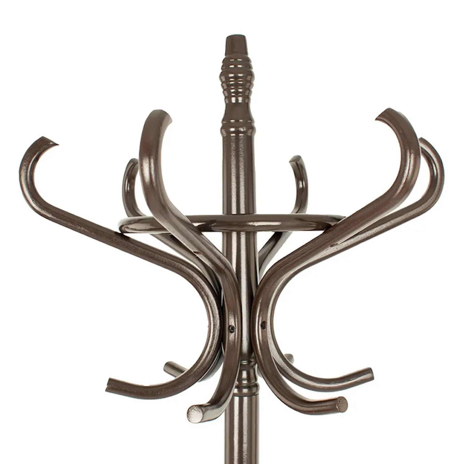 Brauner Holz-Garderobenständer mit 12 Haken und drehbarer Krone. Ideal für Flur und Diele.