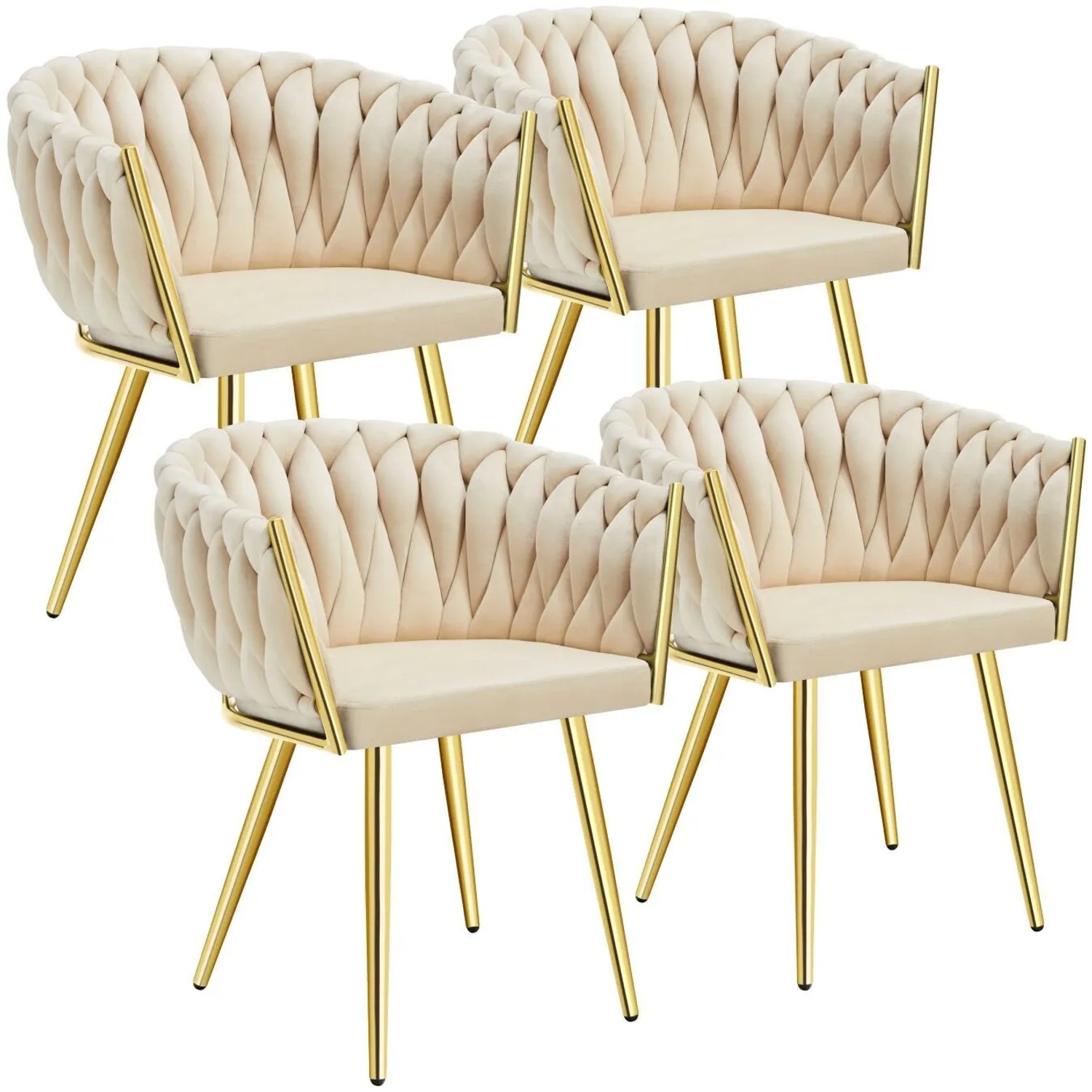 Tectake Set Esszimmerstuhl Astano Gepolstert  Mit Samtbezug  Knotendesign Durchgehende Lehne 4Er Set 55 x 60 50 x 75 cm Sandfarben Gold