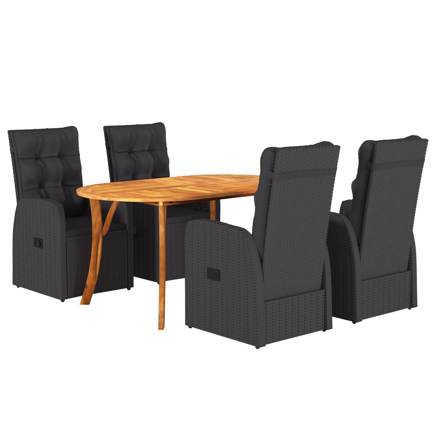 vidaXL 5-Teiliges Garten-Essgruppe mit Kissen Schwarz Poly Rattan Akazie 3172824