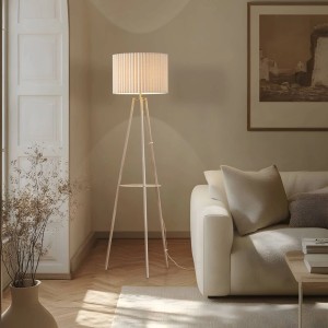 Lindby Stehlampe Libbie 10041973 Skandinavisch in Creme aus Textil 1-flammig E27 Tripod Wohnzimmerleuchte