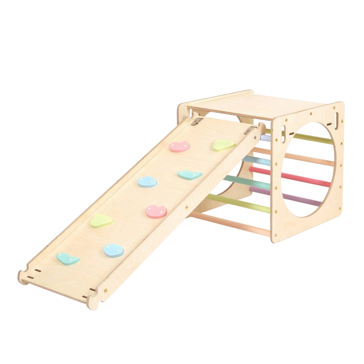 KateHaa Kletterwürfel mit Kletterwand Holz Pastell