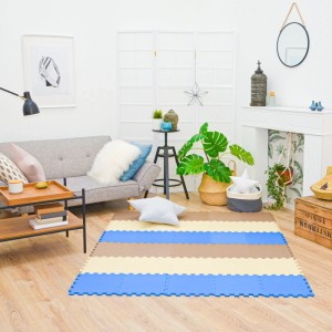 LittleTom Puzzlematte, 27-teilig, beige, braun, dunkelblau, im Wohnzimmer.