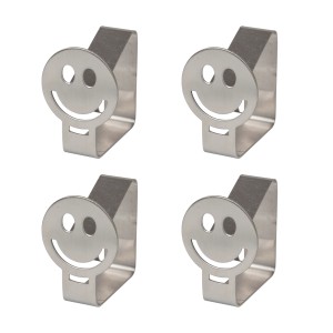 4er-Set Venilia Tischtuchklammern Smiley Inox, Tischdecken-Halter aus Edelstahl.